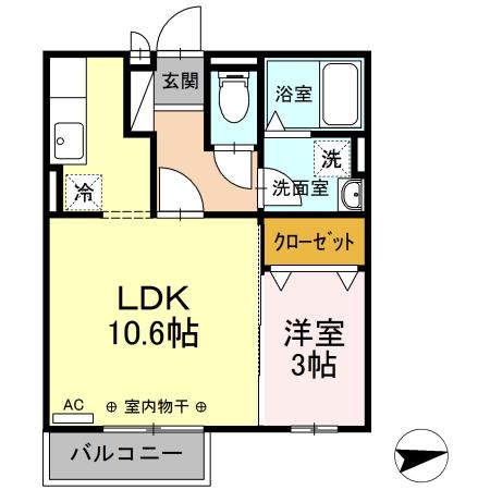 TAKAO(ワンルーム/2階)の間取り写真