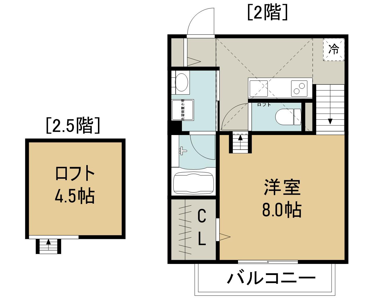 ルミウス(1K/2階)の間取り写真