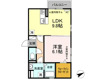 近鉄名古屋線 川原町駅 徒歩15分 2階建 築5年(1LDK/2階)の間取り写真