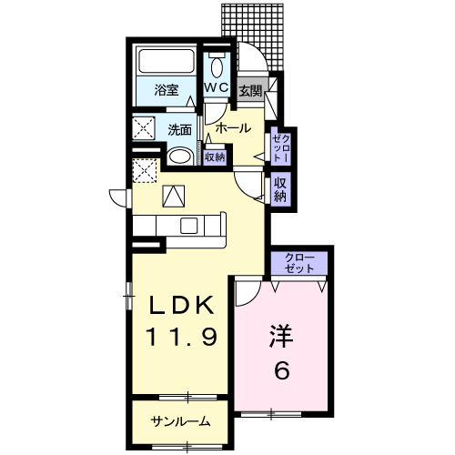 エルディケイ Ⅱ(1LDK/1階)の間取り写真