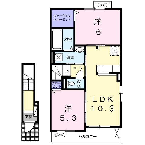 ボヌール伸栄 B(2LDK/2階)の間取り写真