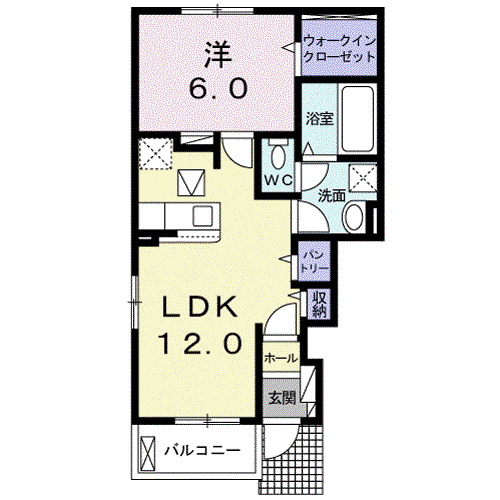 近鉄名古屋線 川越富洲原駅 徒歩6分 2階建 築6年(1LDK/1階)の間取り写真