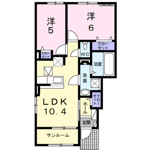 アビタシオン新高平(2LDK/1階)の間取り写真