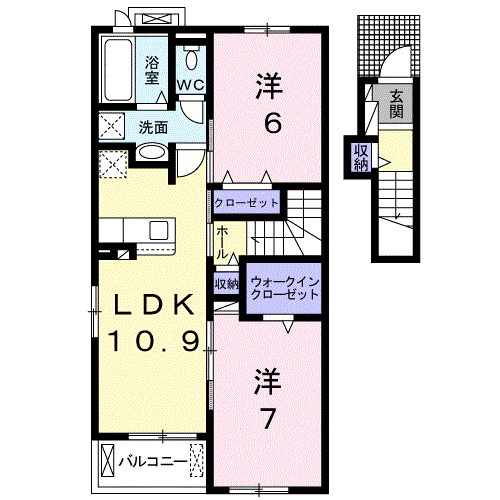 ヴィットーリア Ⅰ(2LDK/2階)の間取り写真