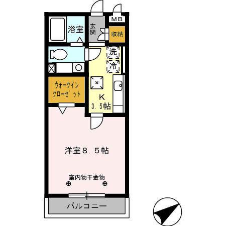 セーリング5 A(1K/1階)の間取り写真