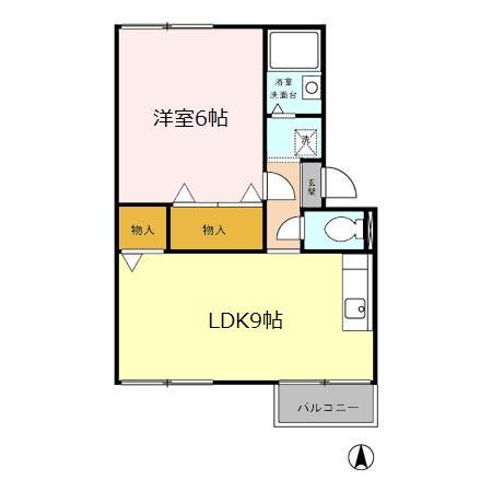 プレジール三宅C棟(1LDK/2階)の間取り写真