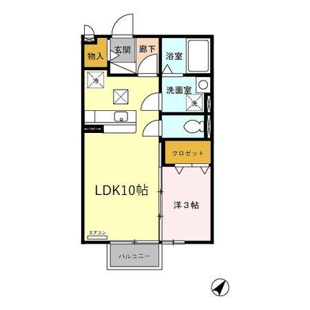 ポートサイドカクサン(1LDK/1階)の間取り写真