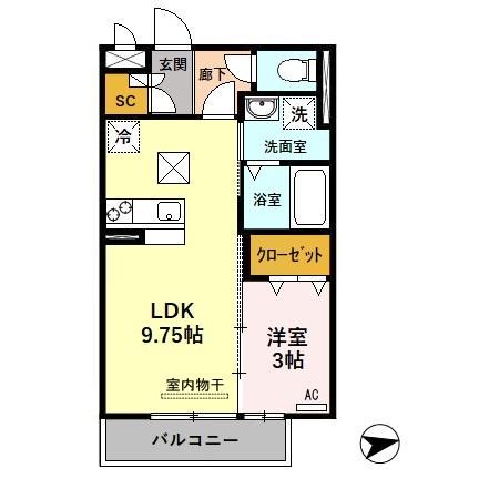 ニエット(1LDK/1階)の間取り写真
