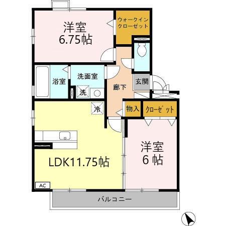 リビングタウン阿倉川B(2LDK/2階)の間取り写真