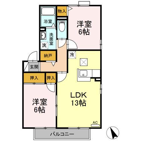 ビレッジサンズ A棟(2LDK/1階)の間取り写真