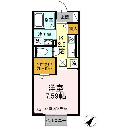 D-CHAMBRE S(1K/1階)の間取り写真