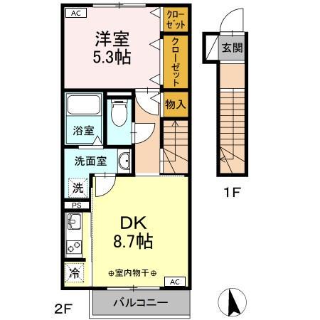 タウンコートⅡ(1DK/2階)の間取り写真