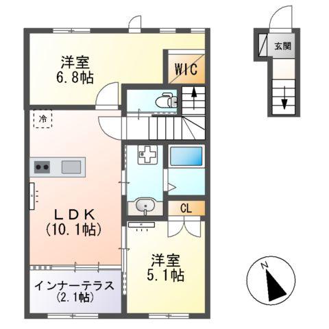 四日市あすなろう 日永駅 徒歩9分 2階建 築2年(2LDK/2階)の間取り写真