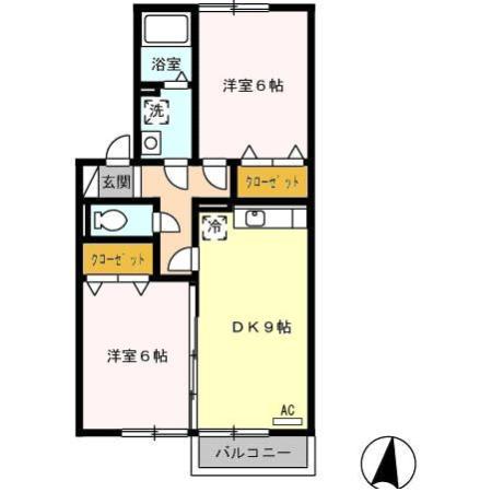 ホクトA(2DK/2階)の間取り写真