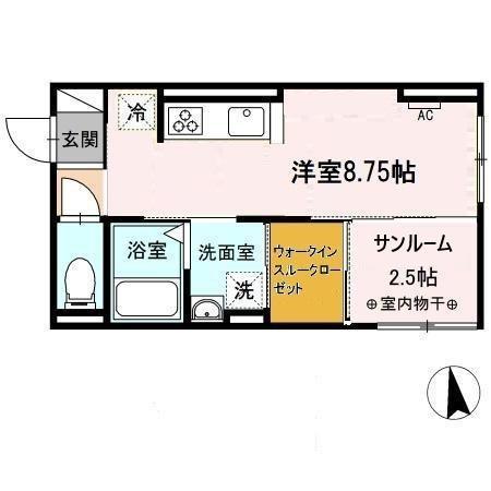 プログレス(ワンルーム/2階)の間取り写真