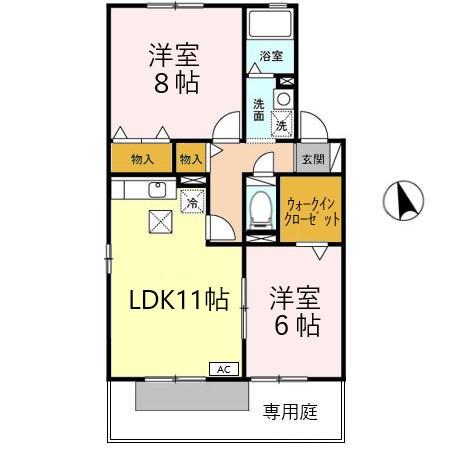 アンシャンテB(2LDK/1階)の間取り写真