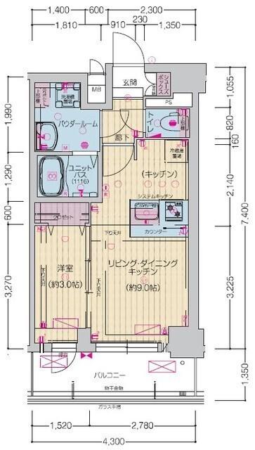 プレサンス四日市諏訪町ブライタス(1LDK/15階)の間取り写真