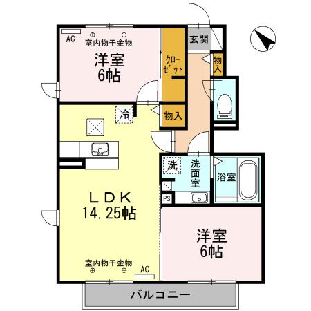 クイーン ベル A棟(2LDK/1階)の間取り写真