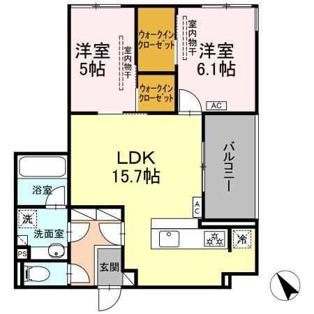 ディーシャンブル石塚町(2LDK/1階)の間取り写真