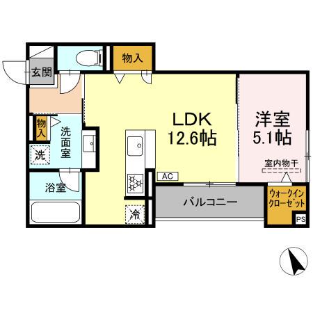 ディーシャンブル 北町(1LDK/2階)の間取り写真
