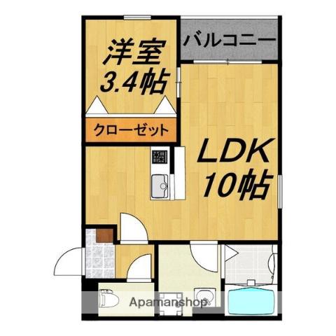 LECOCON四日市Ⅷ(1LDK/3階)の間取り写真