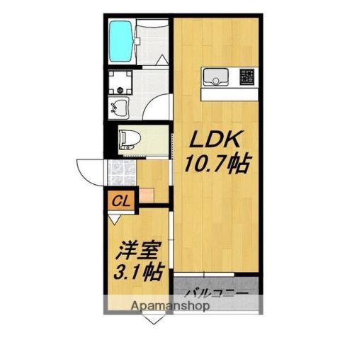 LECOCON四日市Ⅸ(1LDK/1階)の間取り写真