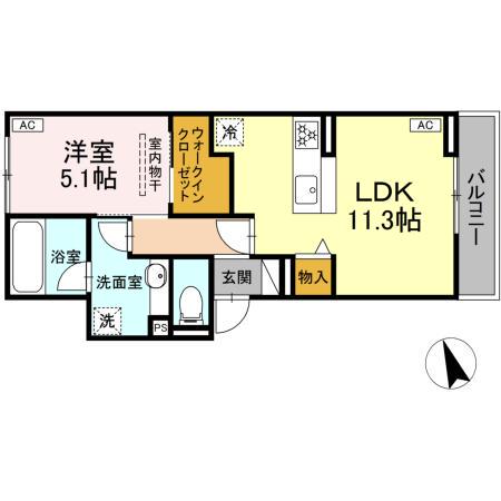 ディーシャンブル川原町(1LDK/2階)の間取り写真
