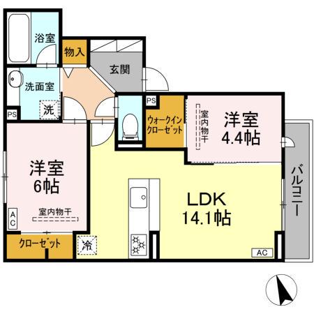 ディーシャンブル川原町(2LDK/2階)の間取り写真