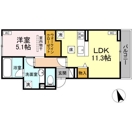 ディーシャンブル川原町(1LDK/1階)の間取り写真