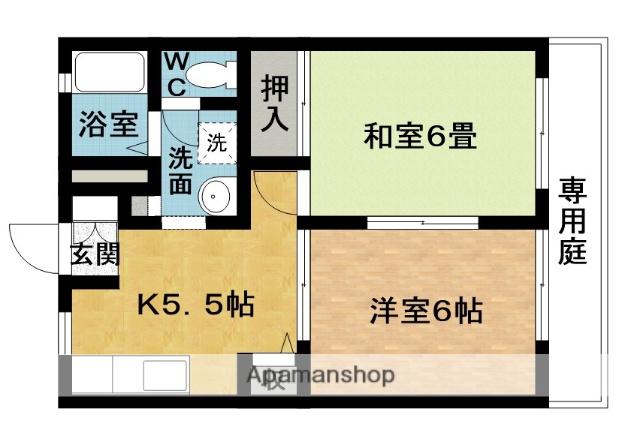 ハーモニーハイツ小倉(2K/1階)の間取り写真