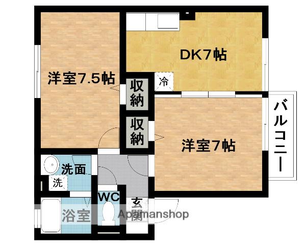 DEDANS BOISB(2DK/2階)の間取り写真