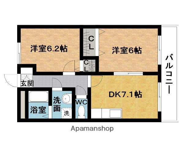 ルミナスエクレセンス(2DK/1階)の間取り写真