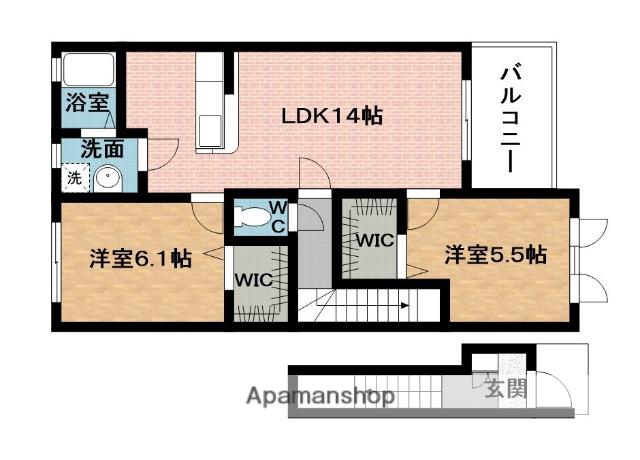 PORTE-BONHEUR(2LDK/2階)の間取り写真