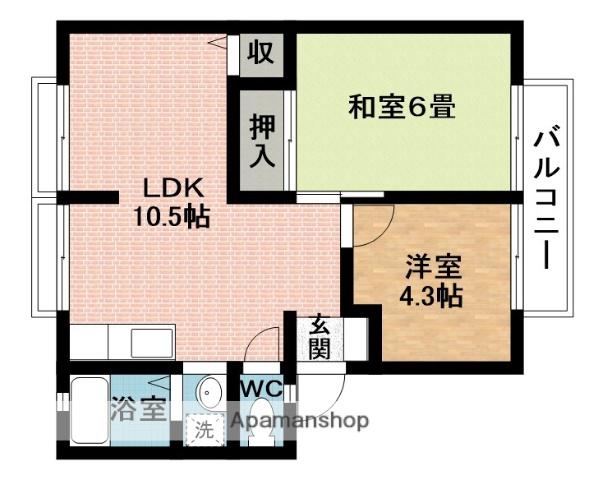 ロイヤルヒルズ3番館(2LDK/1階)の間取り写真