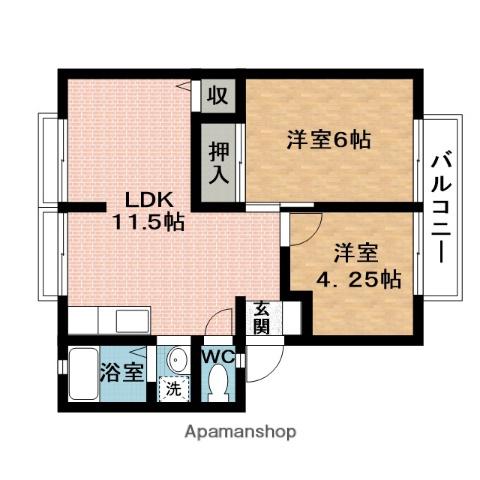 ロイヤルヒルズ3番館(2LDK/2階)の間取り写真