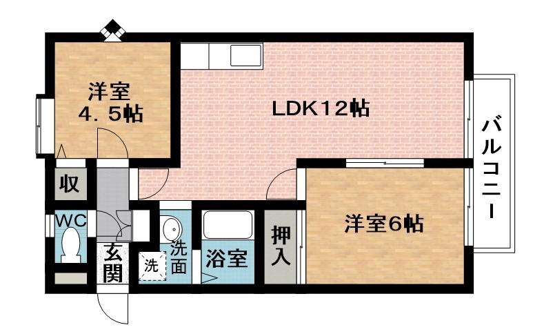 ヒルズソシアB(2LDK/2階)の間取り写真