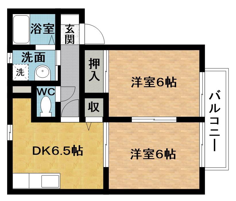 ヴィルヌーブM(2DK/1階)の間取り写真