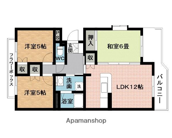 カーサ友生(3LDK/3階)の間取り写真