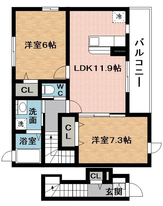 シルエーラ.Ⅰ(2LDK/2階)の間取り写真