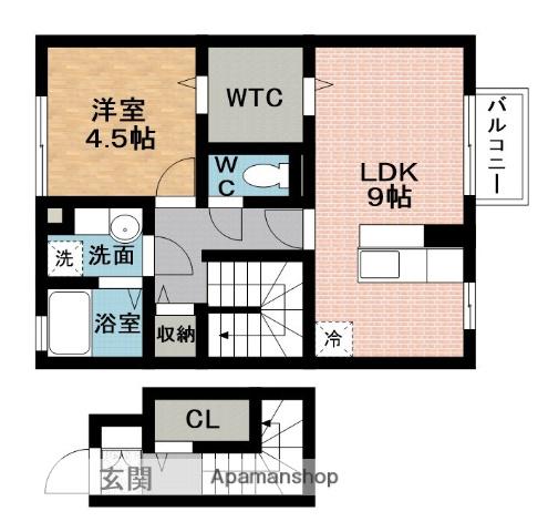 グレイスアベニュー緑ヶ丘 B棟(1LDK/2階)の間取り写真