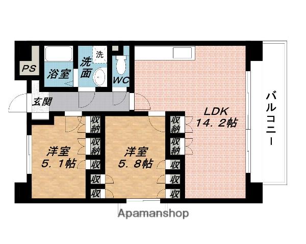 ミレール大和壱番館(2LDK/4階)の間取り写真