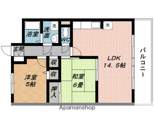 ミレール大和壱番館(2LDK/5階)の間取り写真