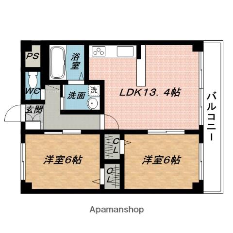 ロイヤルヒルズ美旗(2LDK/4階)の間取り写真