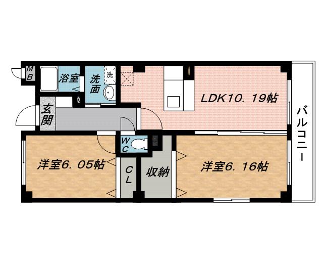 ヌーベル コリーヌ(2LDK/3階)の間取り写真