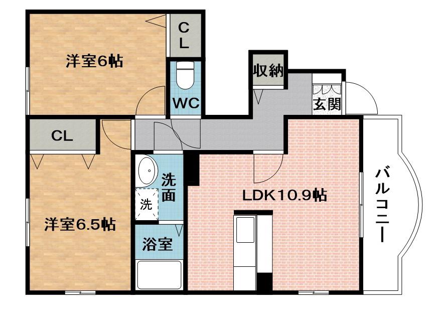 エアリーヒル21A(2LDK/1階)の間取り写真