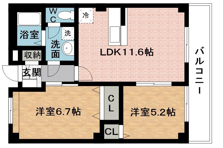 ミルトアヴェニュー(2LDK/2階)の間取り写真