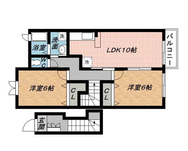 ネオ・グランツ名張Ⅱ(2LDK/2階)の間取り写真