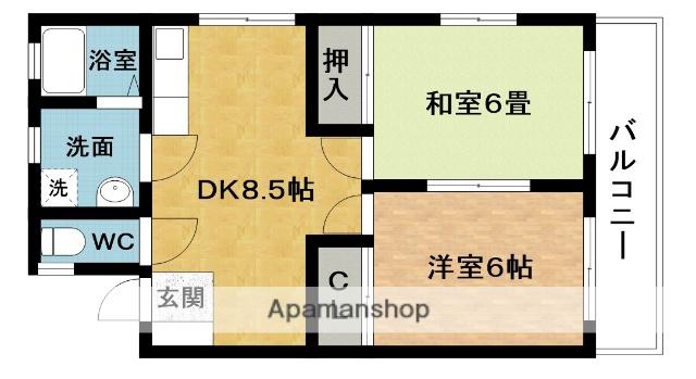 ハイツ東田原(2DK/2階)の間取り写真