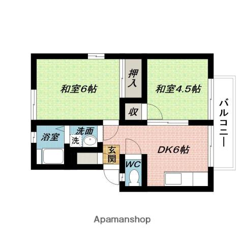 オノダアーバンハイツ(2DK/2階)の間取り写真