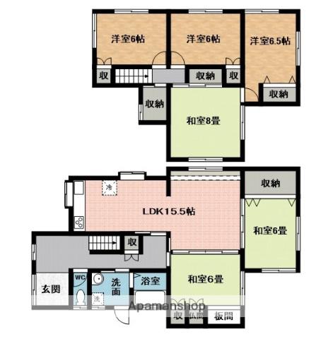 近鉄大阪線 青山町駅 バス乗車時間：7分 桐ヶ丘５丁目西バス停で下車 徒歩4分 2階建 築39年(6LDK)の間取り写真